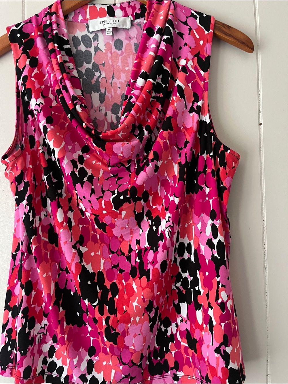 Jones Studio Hot Pink, Fuchsia & Black Floral Cowl Neck Tank